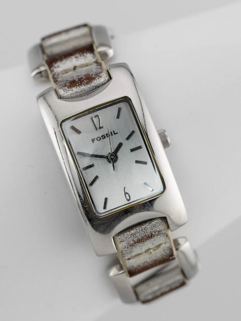 FOSSIL ES-1401 F2 Rectangle Leather Quartz Analog Women's Watch New Battery
